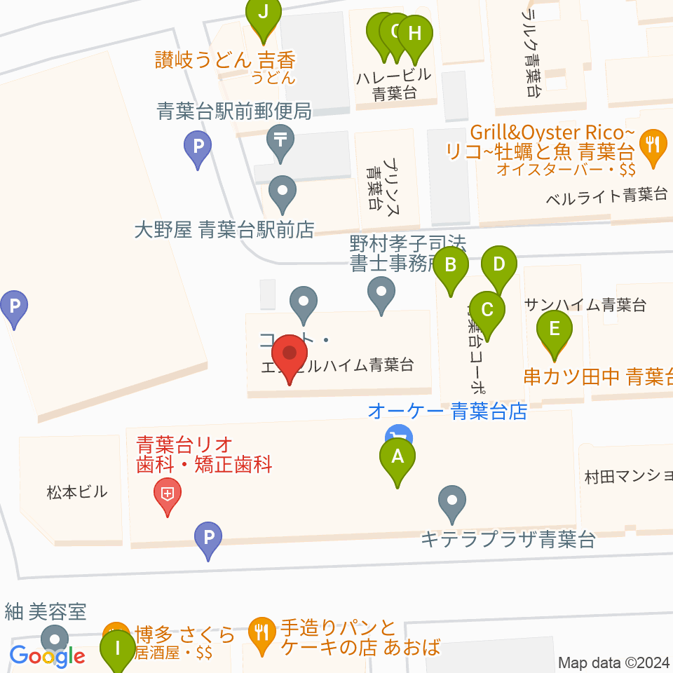 アリオーネ音楽教室周辺のファミレス・ファーストフード一覧地図