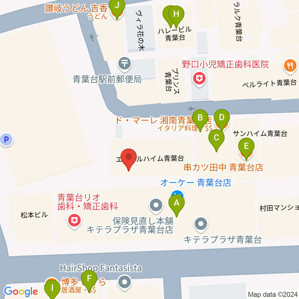 アリオーネ音楽教室周辺のファミレス・ファーストフード一覧地図