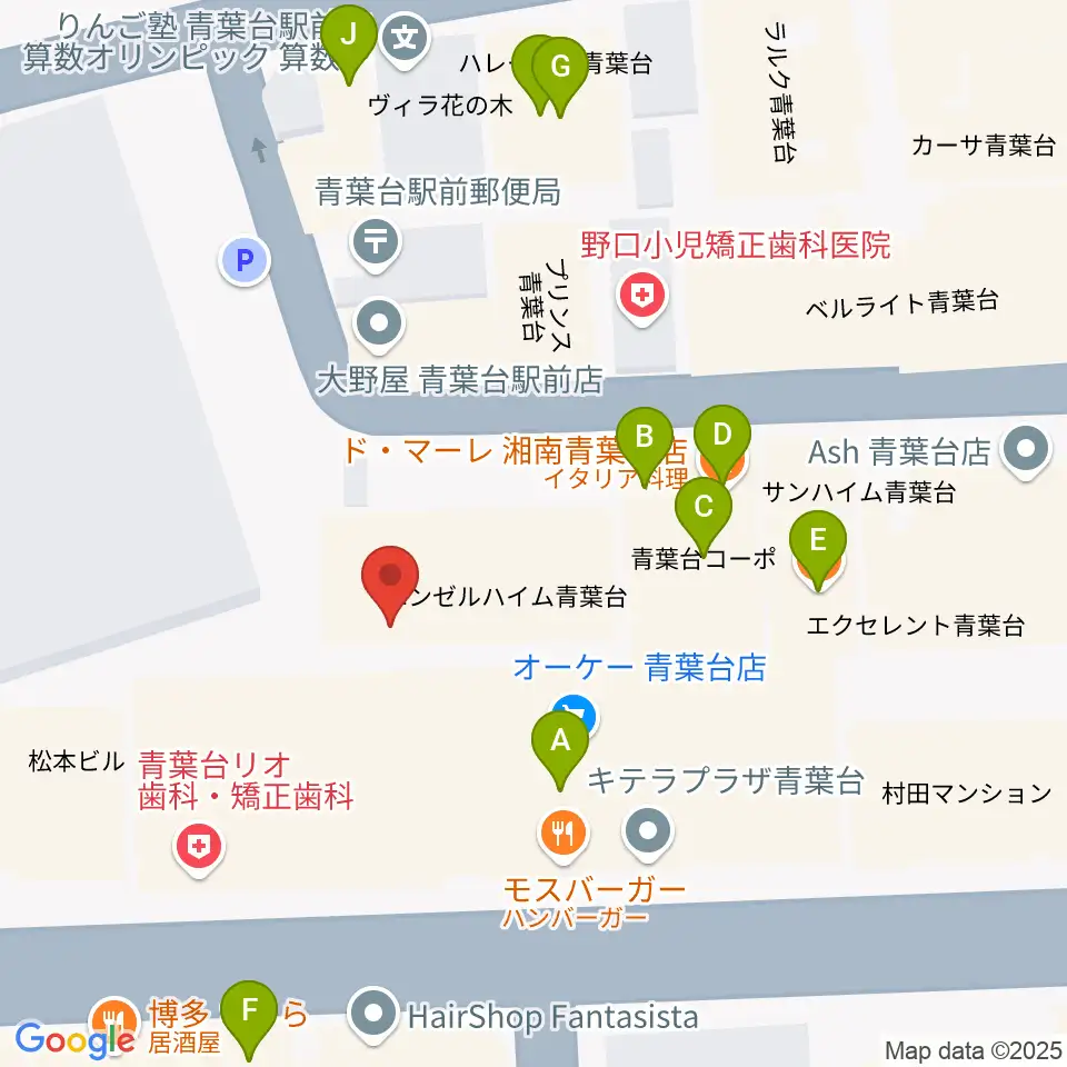 アリオーネ音楽教室周辺のファミレス・ファーストフード一覧地図