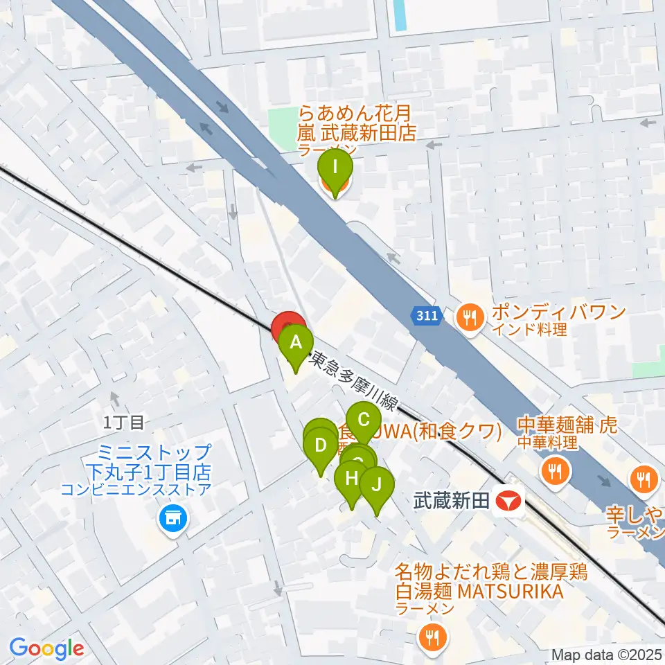 弦楽器専門店ケー・エム・アーツ周辺のファミレス・ファーストフード一覧地図