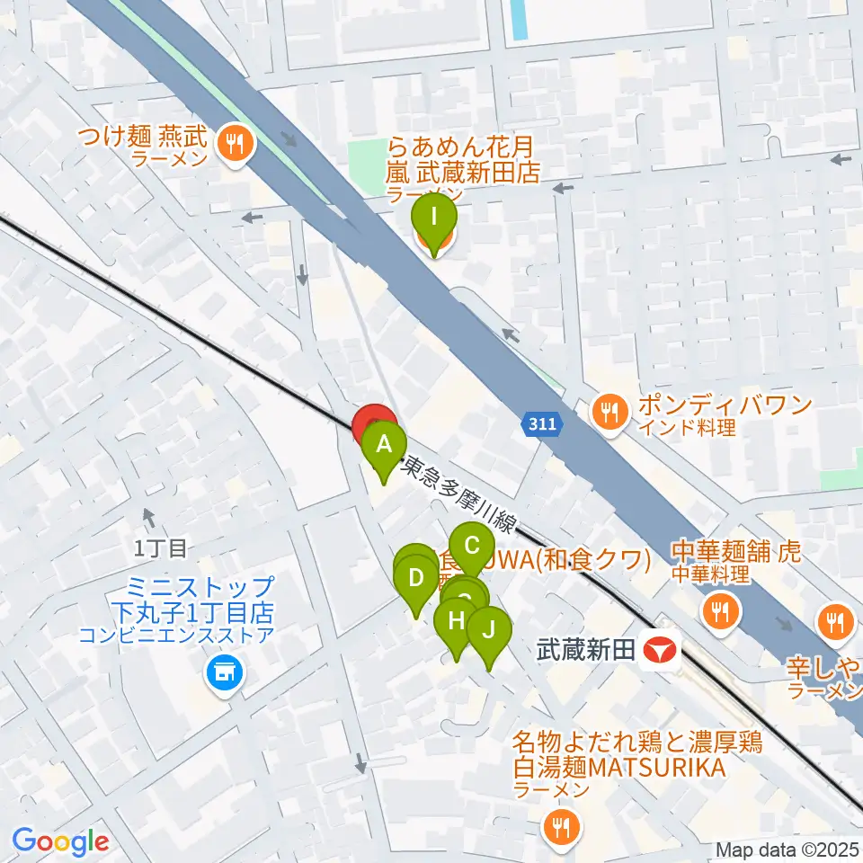 弦楽器専門店ケー・エム・アーツ周辺のファミレス・ファーストフード一覧地図