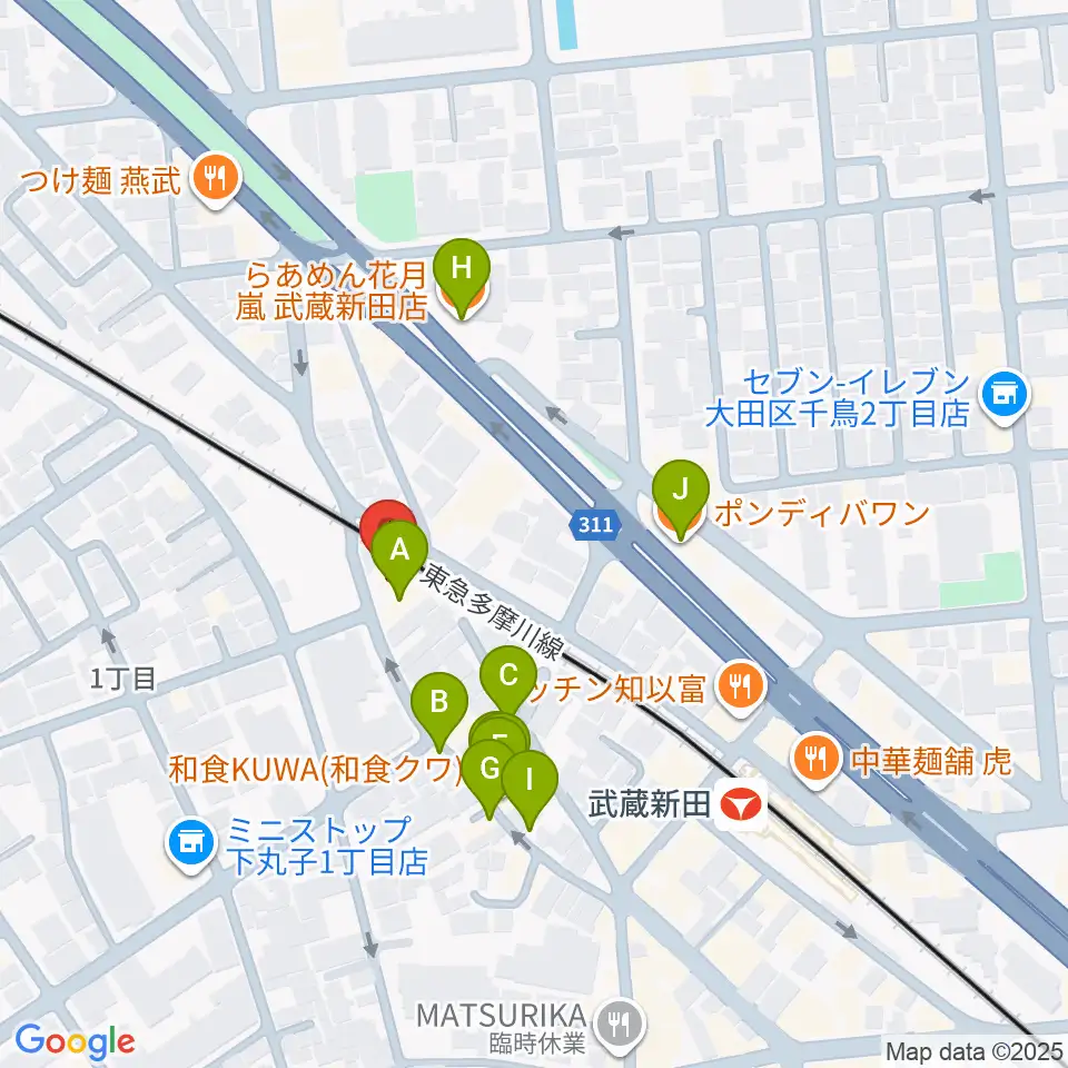 弦楽器専門店ケー・エム・アーツ周辺のファミレス・ファーストフード一覧地図