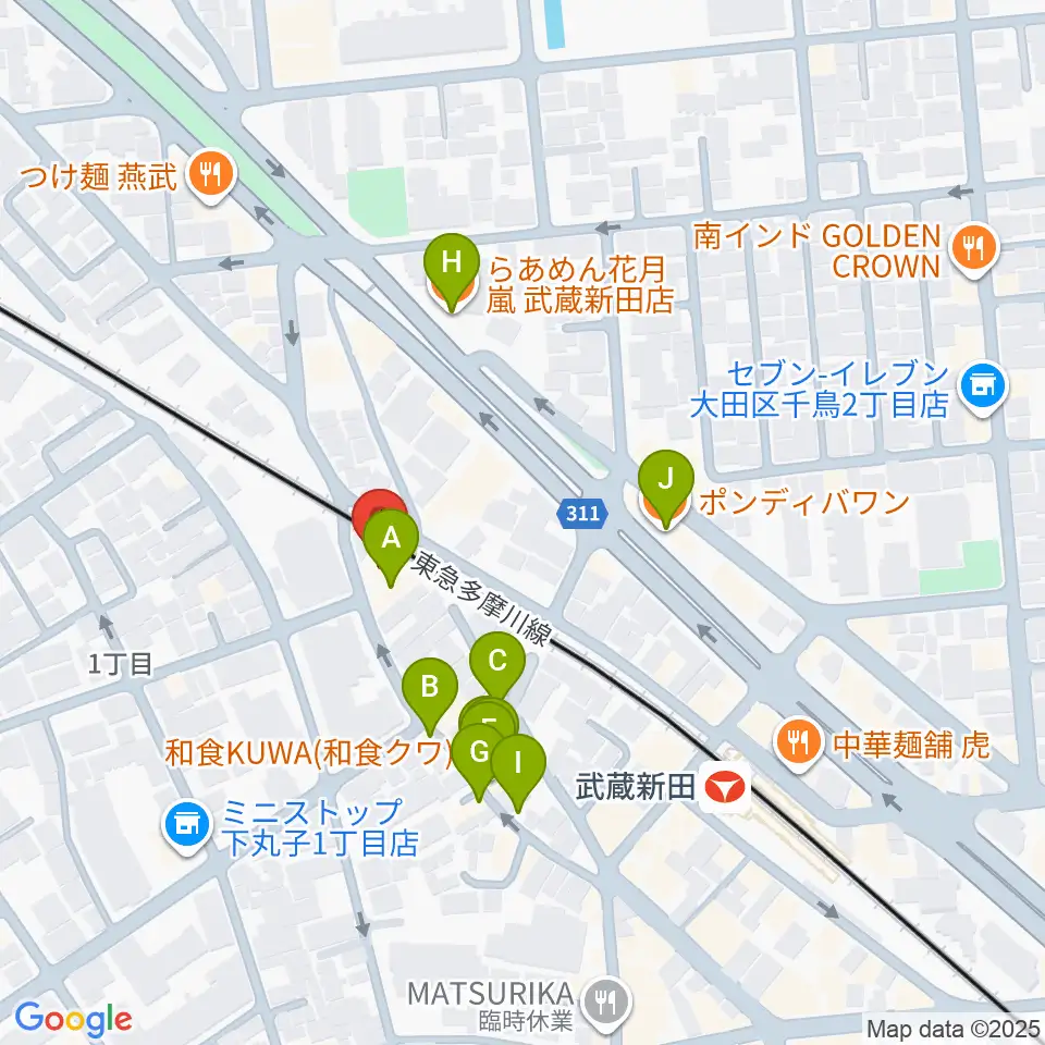 弦楽器専門店ケー・エム・アーツ周辺のファミレス・ファーストフード一覧地図