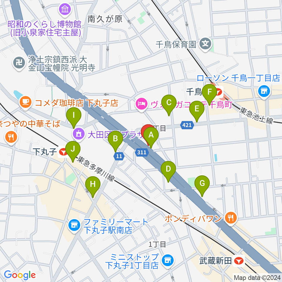 かねこ琴三絃楽器店周辺のファミレス・ファーストフード一覧地図