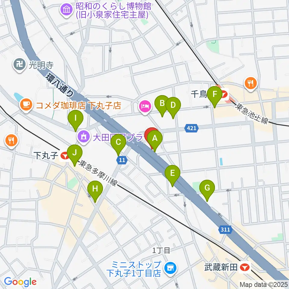 かねこ琴三絃楽器店周辺のファミレス・ファーストフード一覧地図