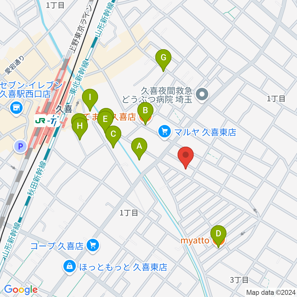 アルプス楽器周辺のファミレス・ファーストフード一覧地図