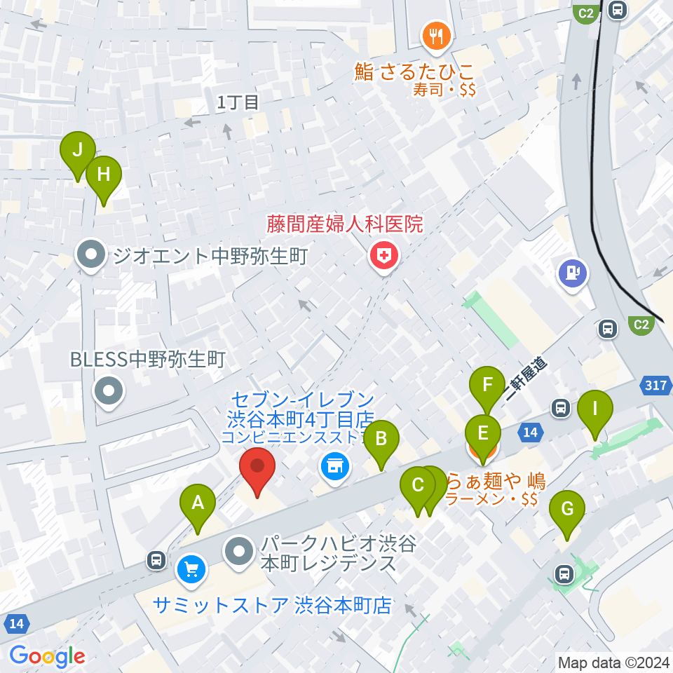 東放学園音響専門学校周辺のファミレス・ファーストフード一覧地図