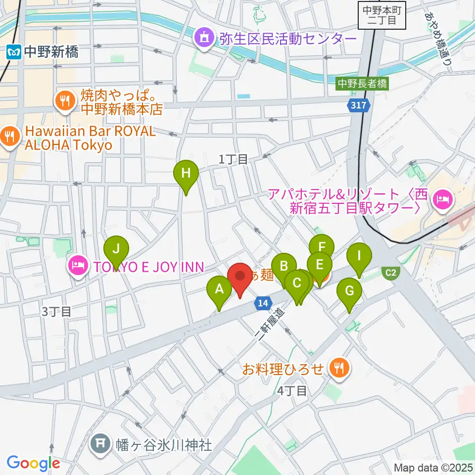 東放学園音響専門学校周辺のファミレス・ファーストフード一覧地図