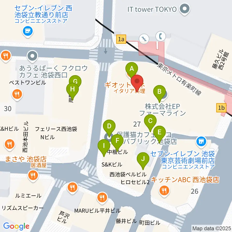 島村楽器ミュージックサロン池袋周辺のファミレス・ファーストフード一覧地図