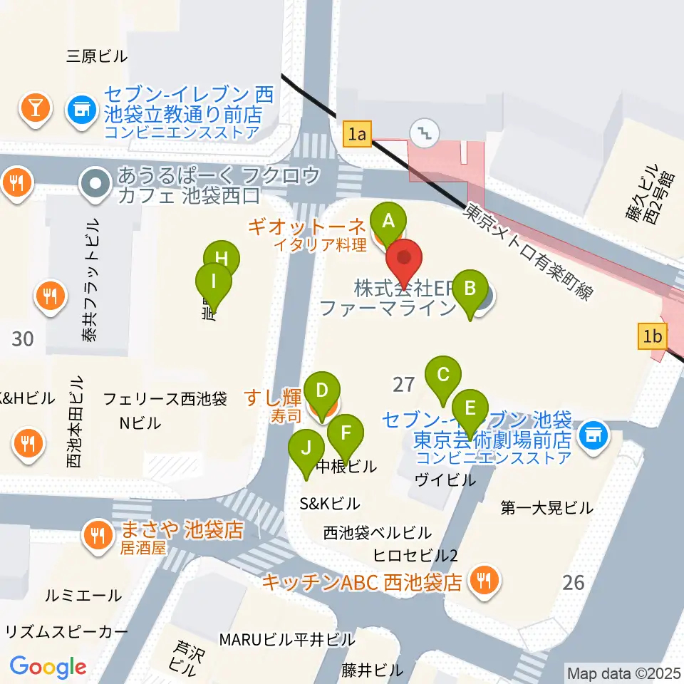 島村楽器ミュージックサロン池袋周辺のファミレス・ファーストフード一覧地図