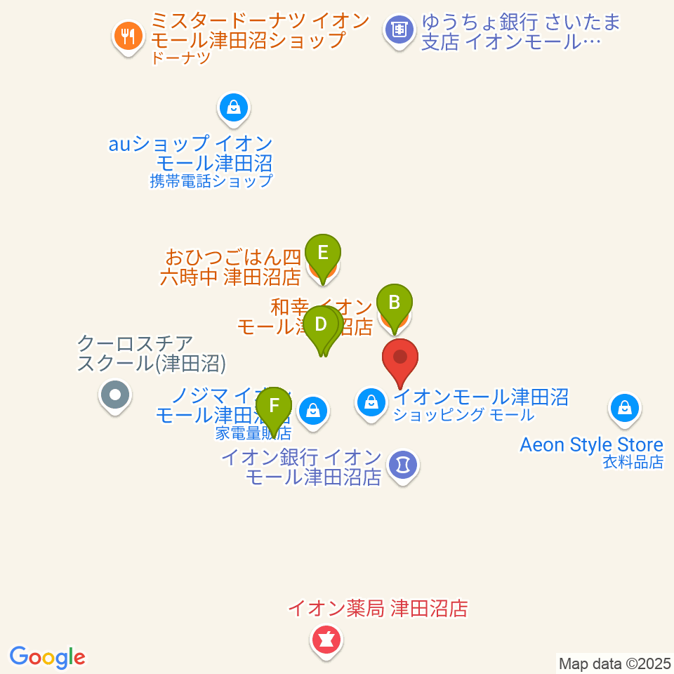 伊藤楽器 津田沼センター周辺のファミレス・ファーストフード一覧地図