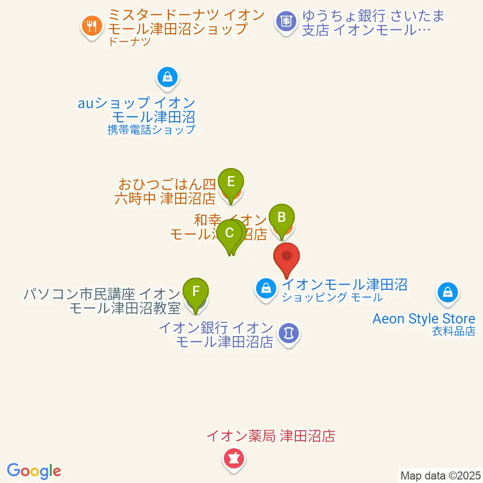 伊藤楽器 津田沼センター周辺のファミレス・ファーストフード一覧地図