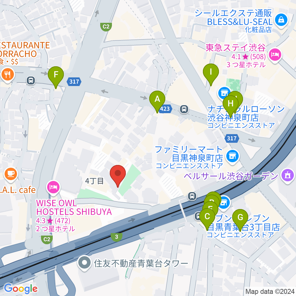 スタジオサンシャイン周辺のファミレス・ファーストフード一覧地図