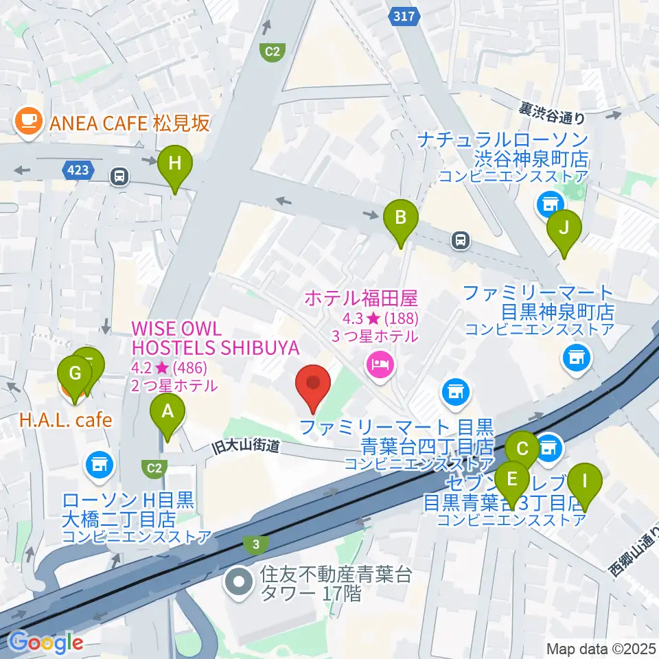スタジオサンシャイン周辺のファミレス・ファーストフード一覧地図