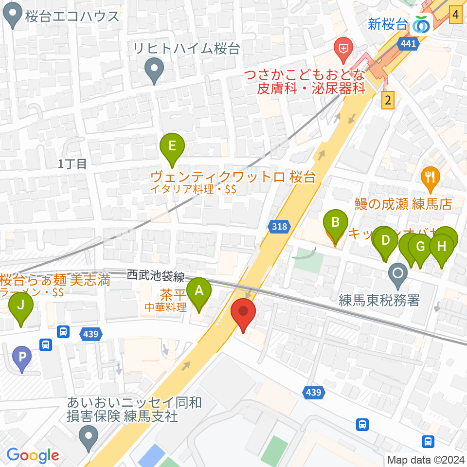 江古田ストリングス周辺のファミレス・ファーストフード一覧地図