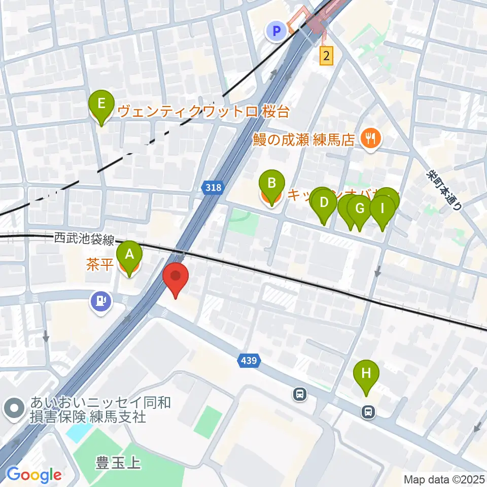江古田ストリングス周辺のファミレス・ファーストフード一覧地図