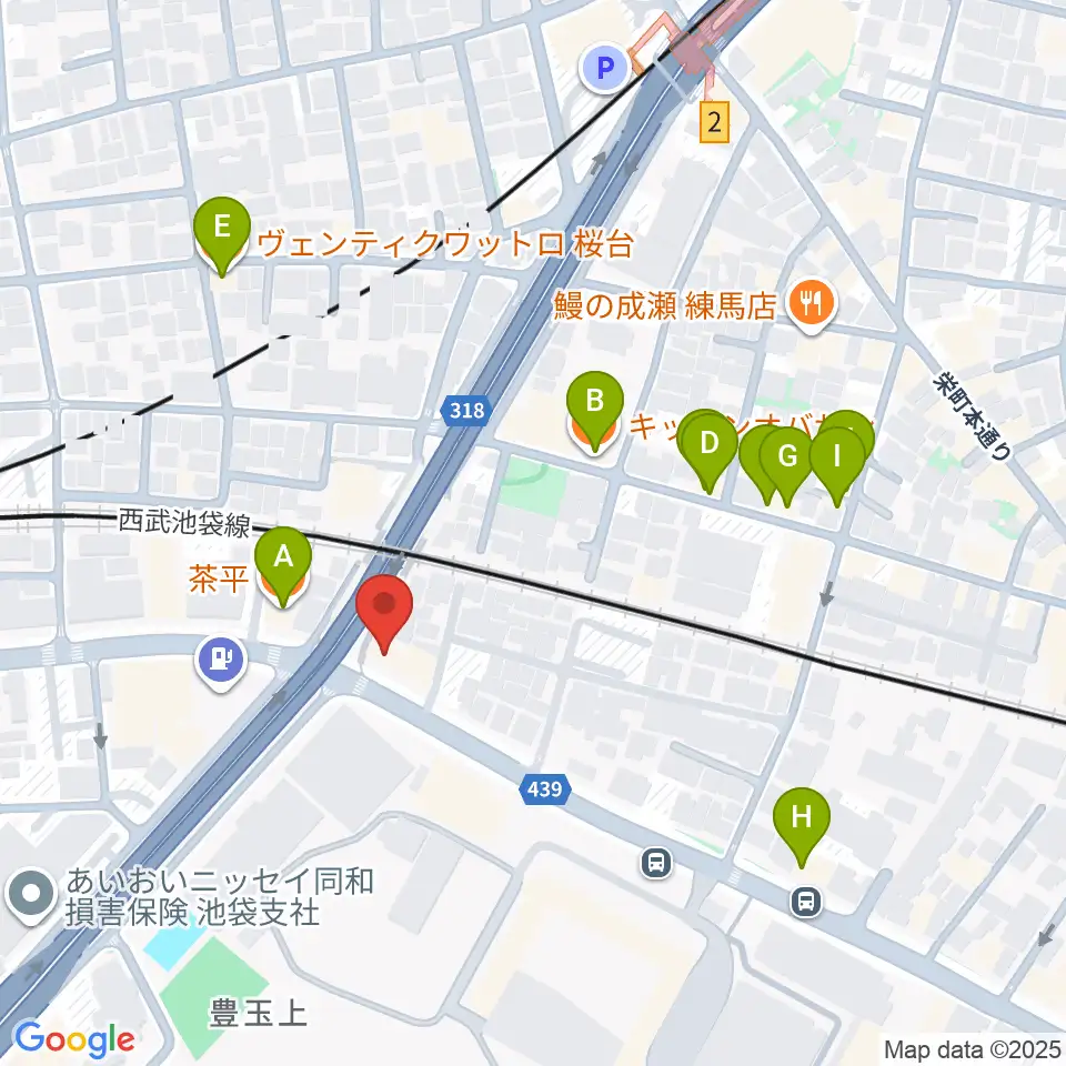江古田ストリングス周辺のファミレス・ファーストフード一覧地図