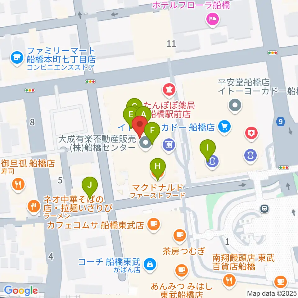 伊藤楽器 ヤマハ船橋センター周辺のファミレス・ファーストフード一覧地図