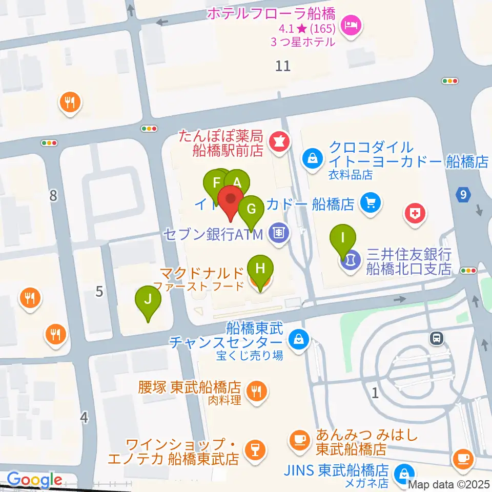 伊藤楽器 ヤマハ船橋センター周辺のファミレス・ファーストフード一覧地図