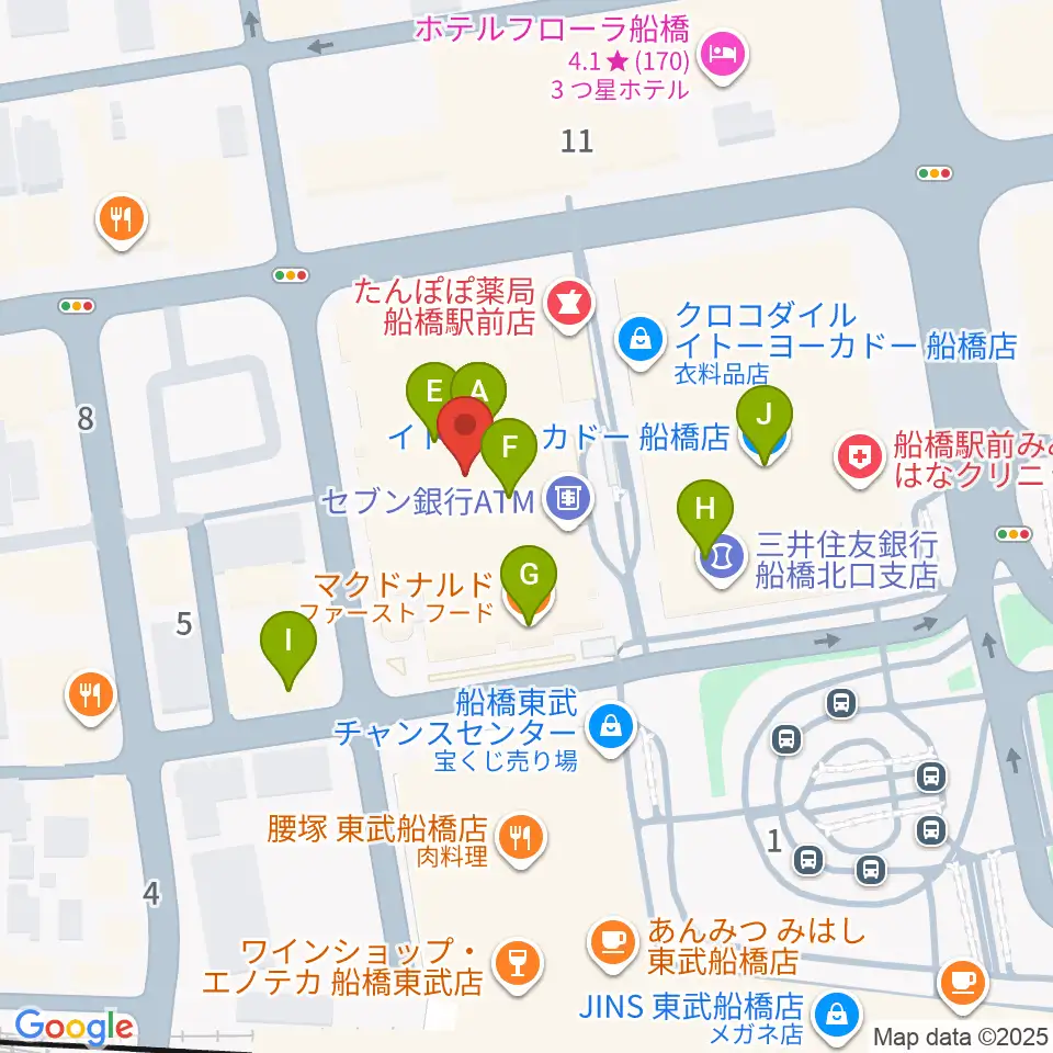 伊藤楽器 ヤマハ船橋センター周辺のファミレス・ファーストフード一覧地図