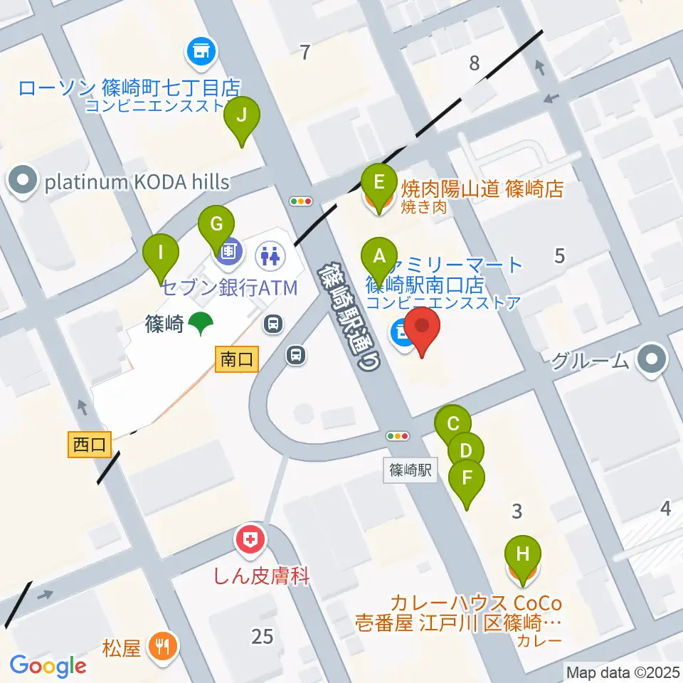 島村楽器ミュージックサロン篠崎周辺のファミレス・ファーストフード一覧地図