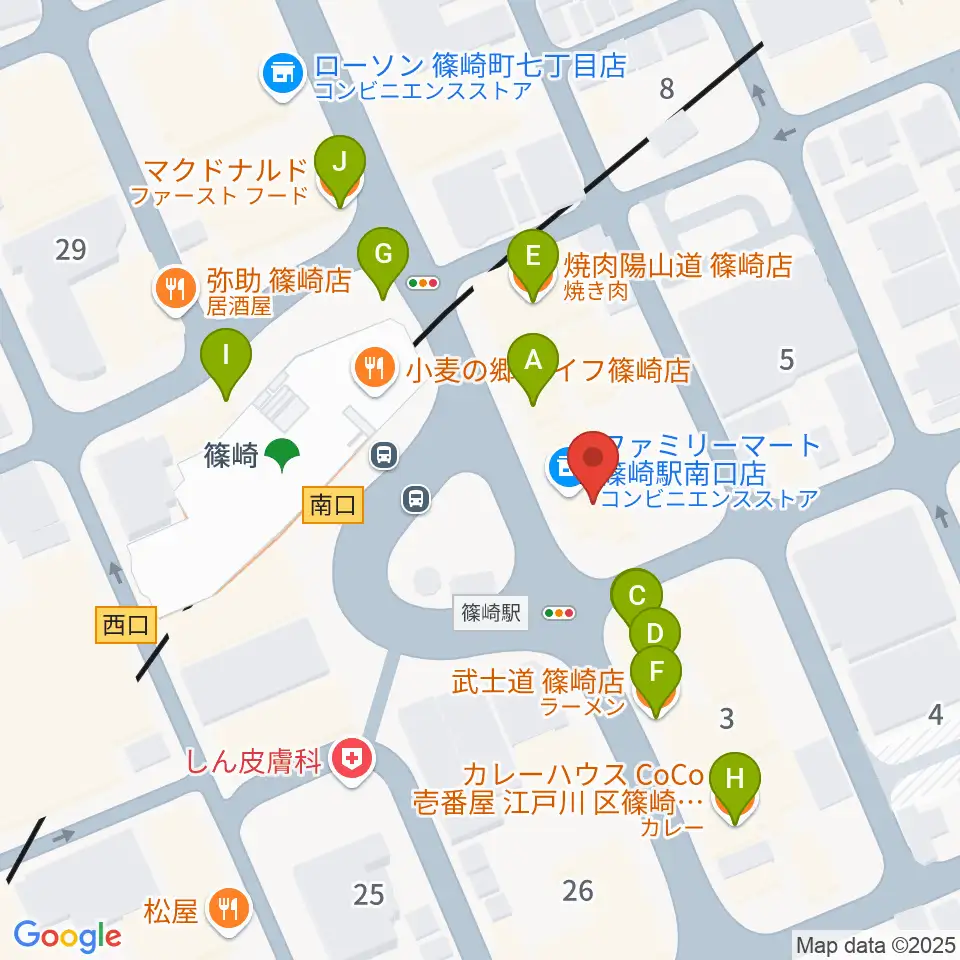 島村楽器ミュージックサロン篠崎周辺のファミレス・ファーストフード一覧地図
