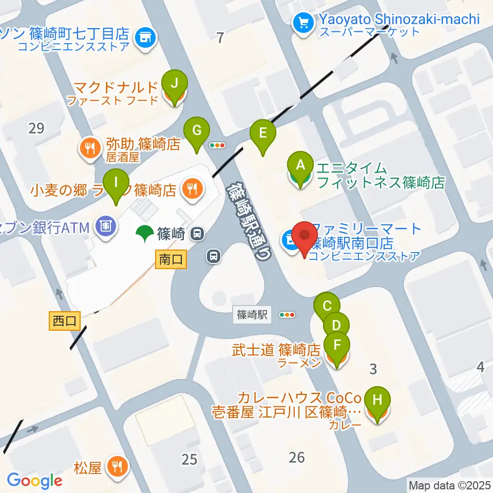 島村楽器ミュージックサロン篠崎周辺のファミレス・ファーストフード一覧地図