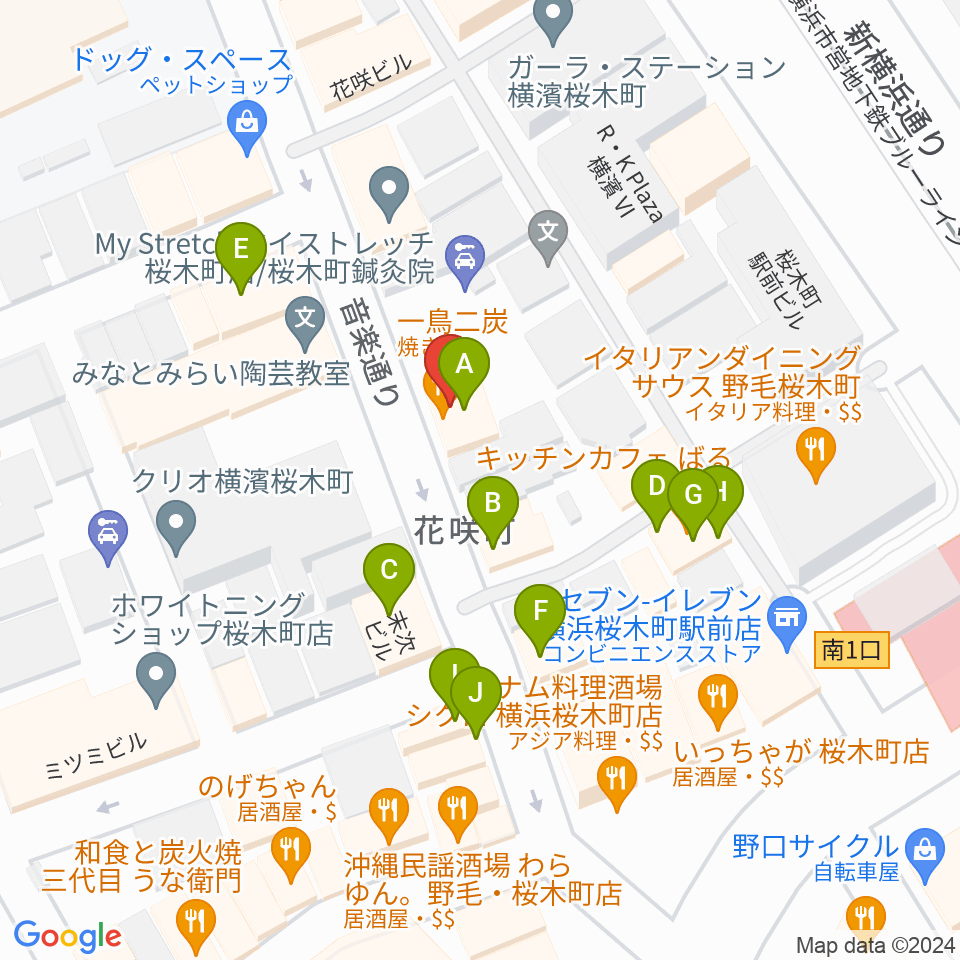 横浜ジャムセカンド周辺のファミレス・ファーストフード一覧地図