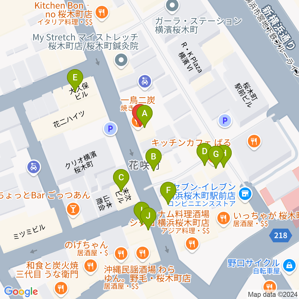 横浜ジャムセカンド周辺のファミレス・ファーストフード一覧地図