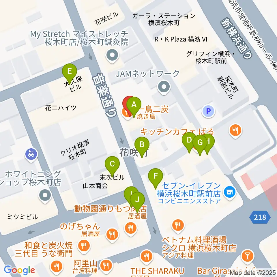 横浜ジャムセカンド周辺のファミレス・ファーストフード一覧地図