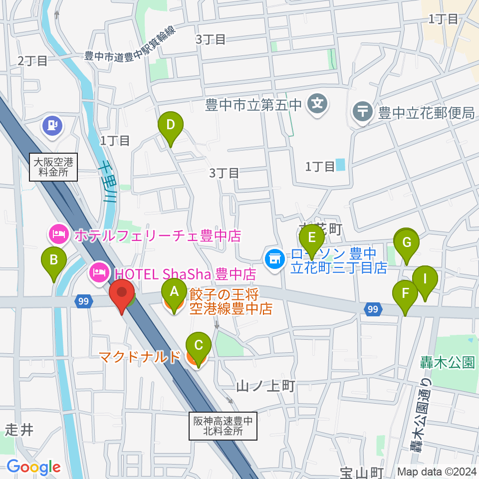 ギター工房トーンガレージ周辺のファミレス・ファーストフード一覧地図