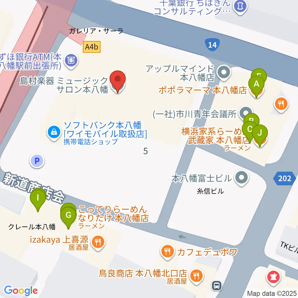 島村楽器 ミュージックサロン本八幡周辺のファミレス・ファーストフード一覧地図