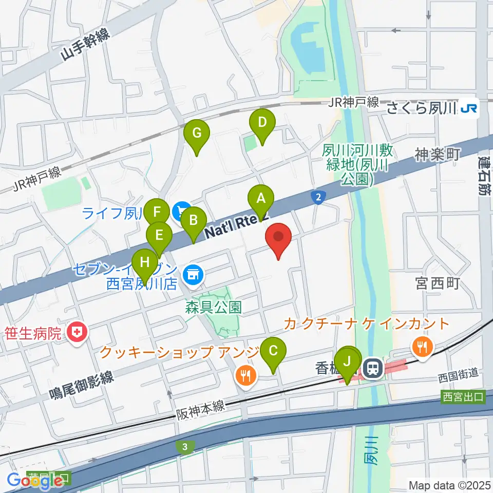 高木ピアノサービス周辺のファミレス・ファーストフード一覧地図