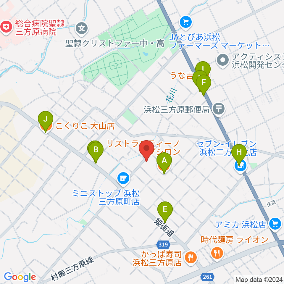 株式会社アサヒピアノ周辺のファミレス・ファーストフード一覧地図