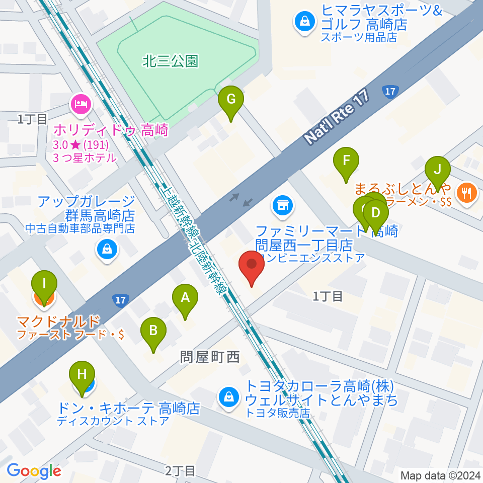 スタインウェイセンター高崎周辺のファミレス・ファーストフード一覧地図