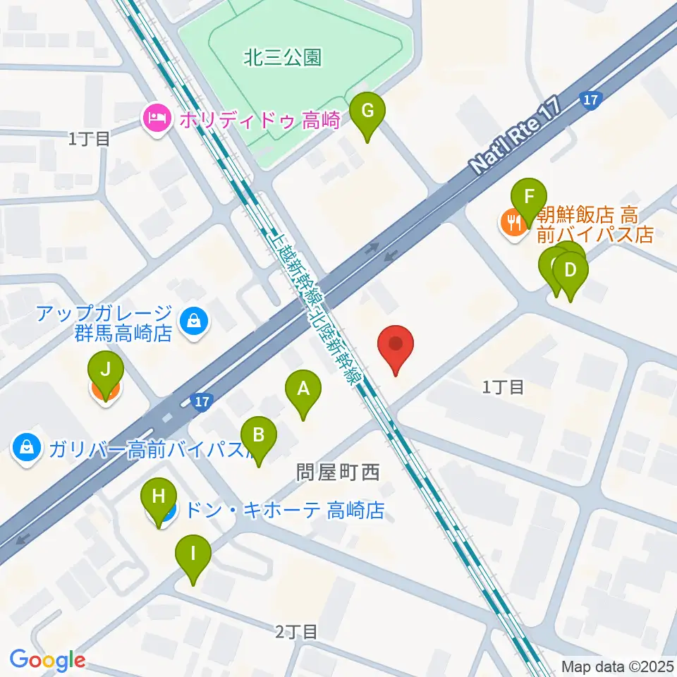 輸入ピアノセンター高崎周辺のファミレス・ファーストフード一覧地図