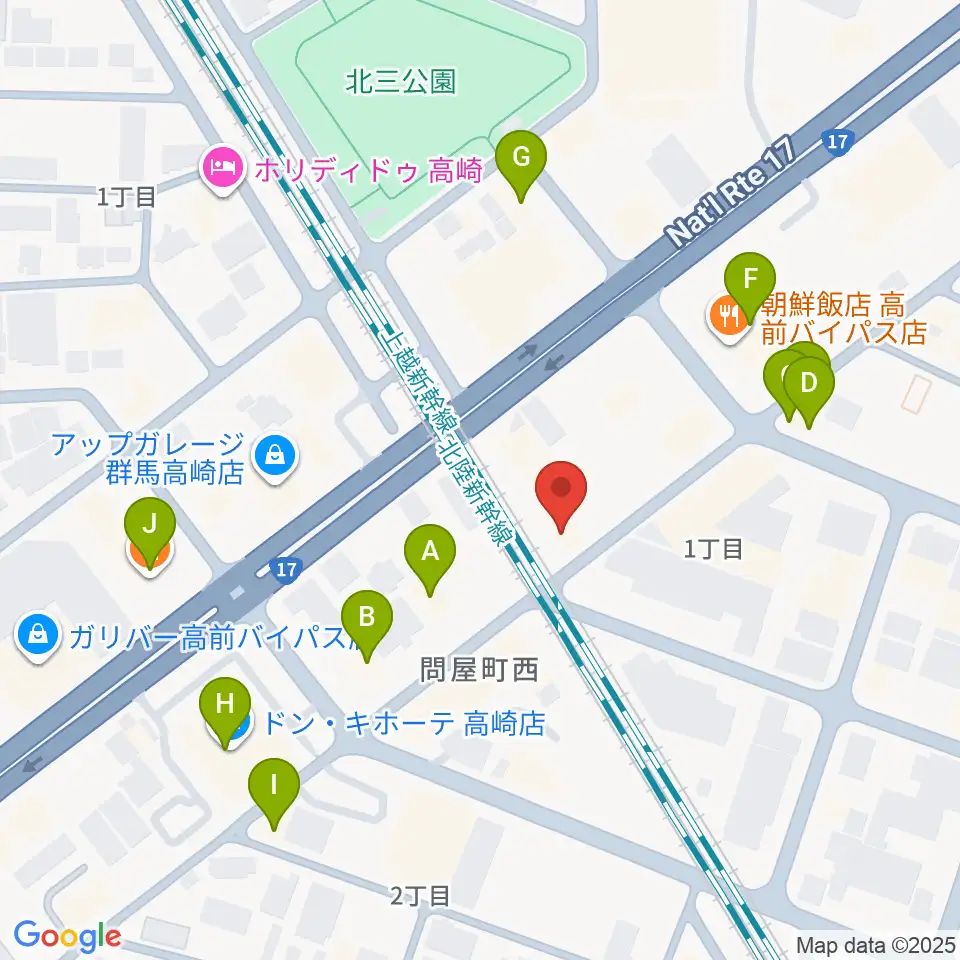 輸入ピアノセンター高崎周辺のファミレス・ファーストフード一覧地図