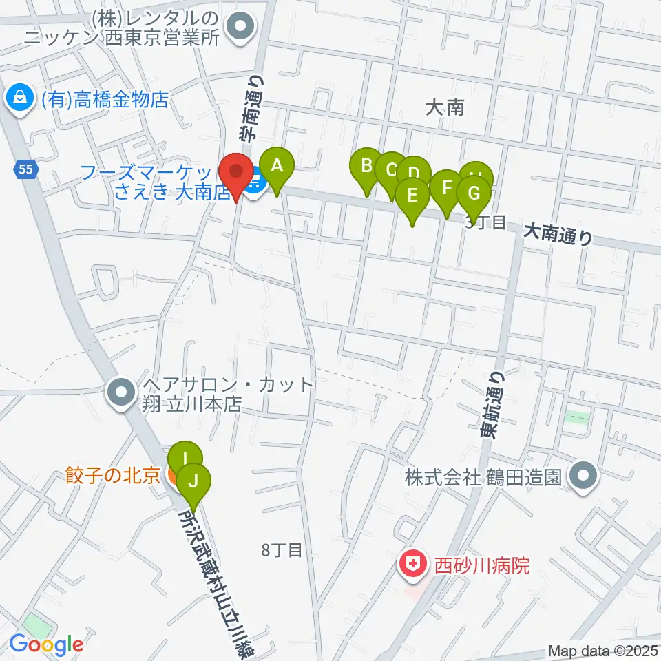 ピアノハウスハントケルナー周辺のファミレス・ファーストフード一覧地図