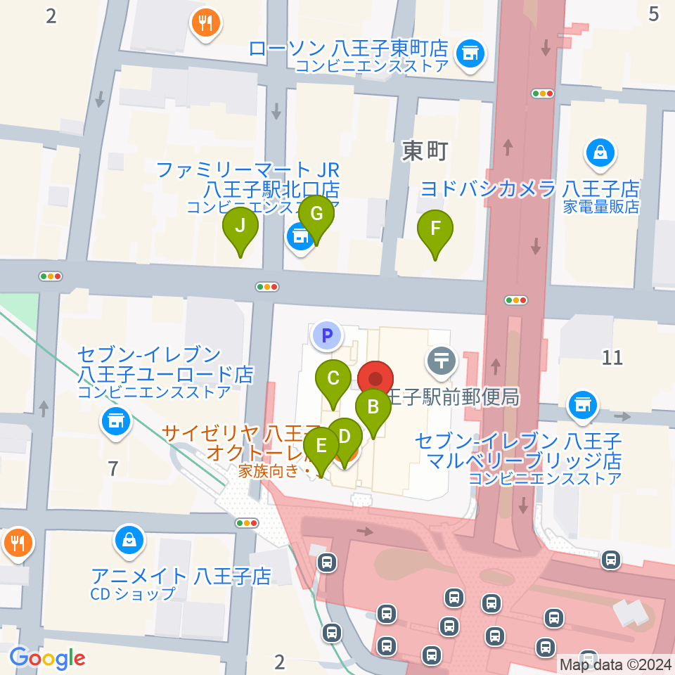 島村楽器 八王子オクトーレ店周辺のファミレス・ファーストフード一覧地図