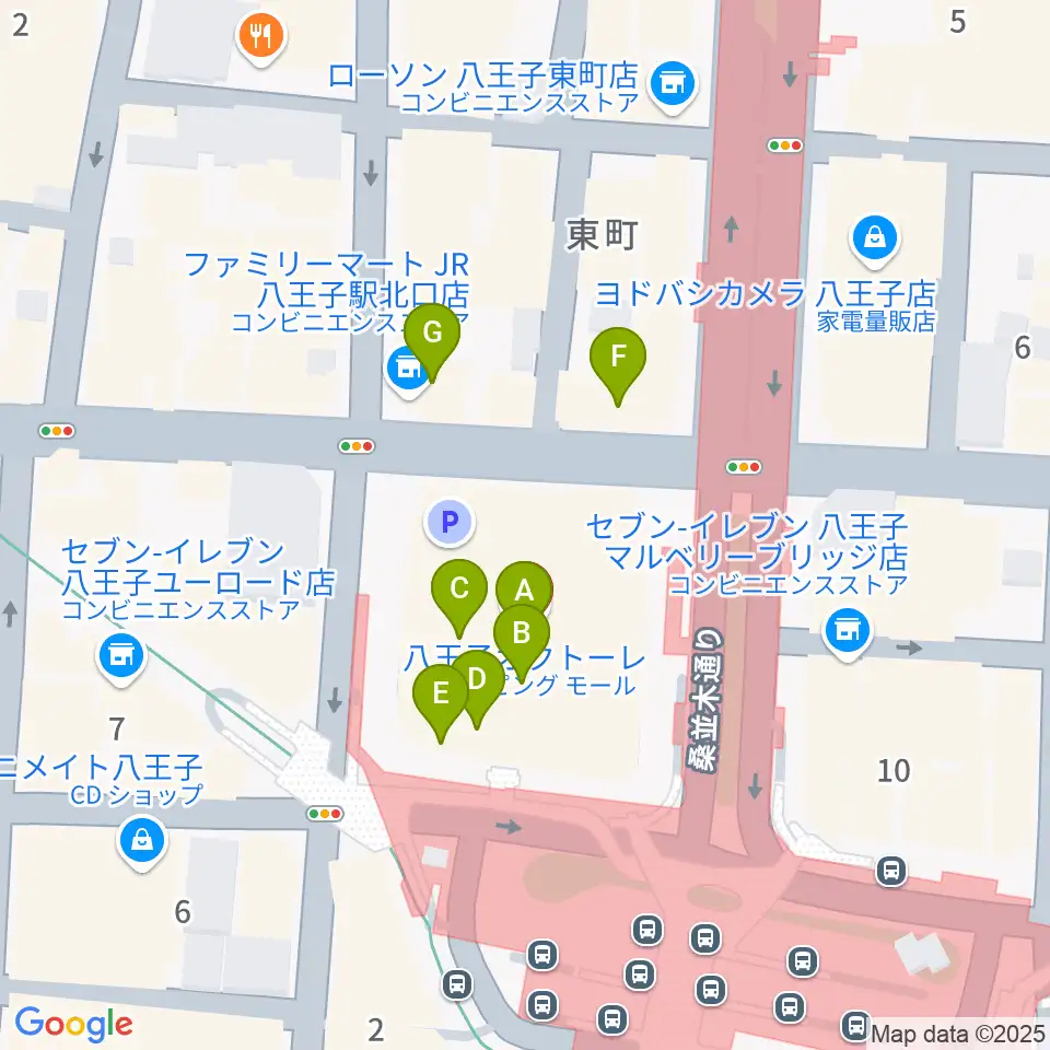 島村楽器 八王子オクトーレ店周辺のファミレス・ファーストフード一覧地図