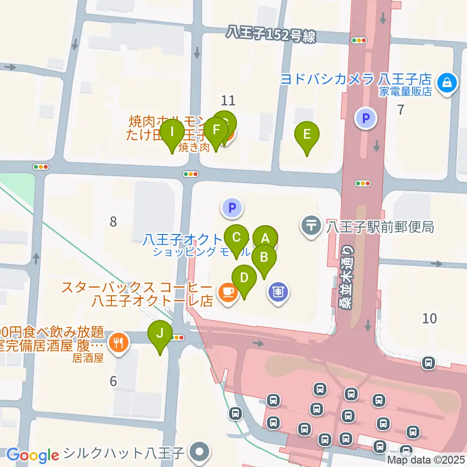島村楽器 八王子オクトーレ店周辺のファミレス・ファーストフード一覧地図