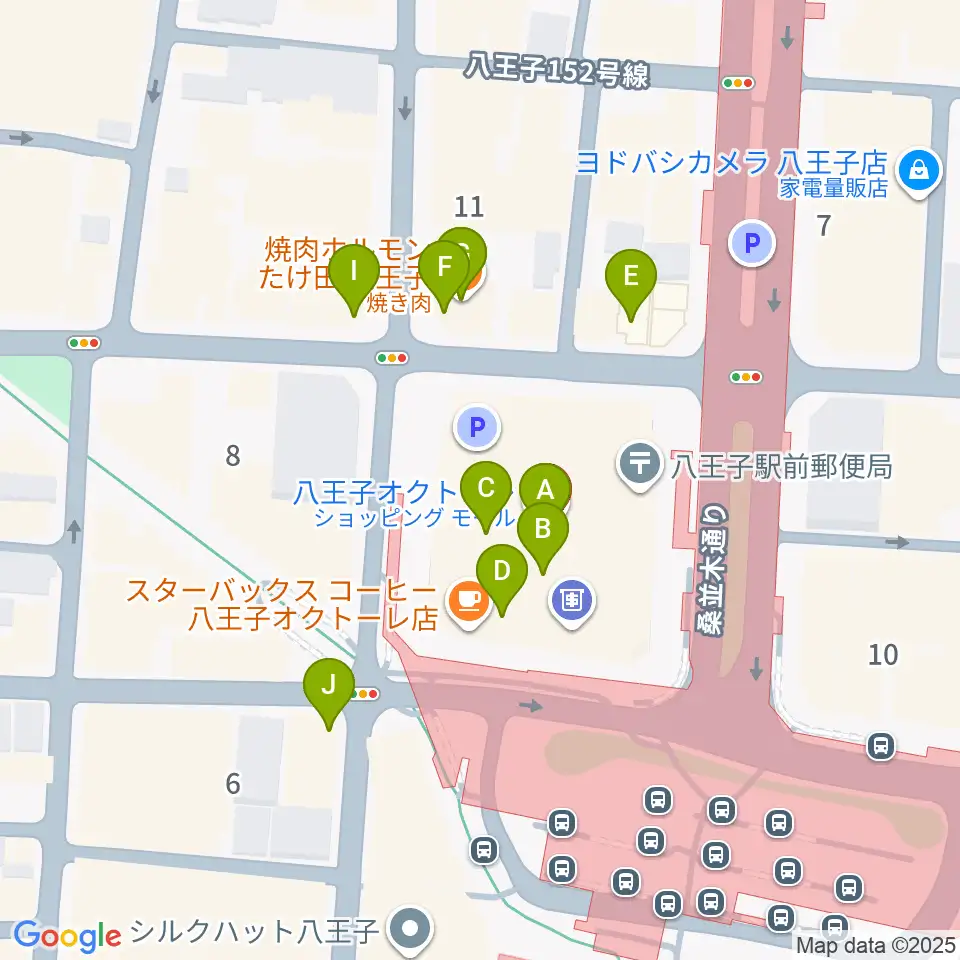 島村楽器 八王子オクトーレ店周辺のファミレス・ファーストフード一覧地図