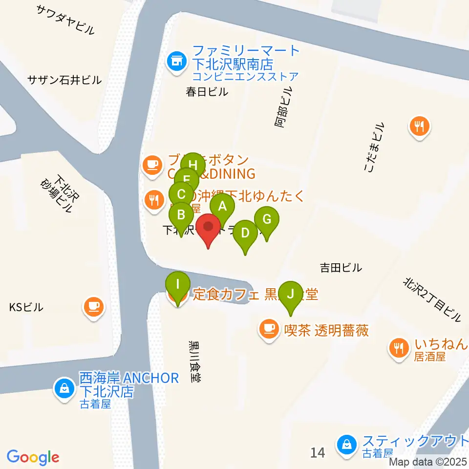 下北沢BREATH周辺のファミレス・ファーストフード一覧地図