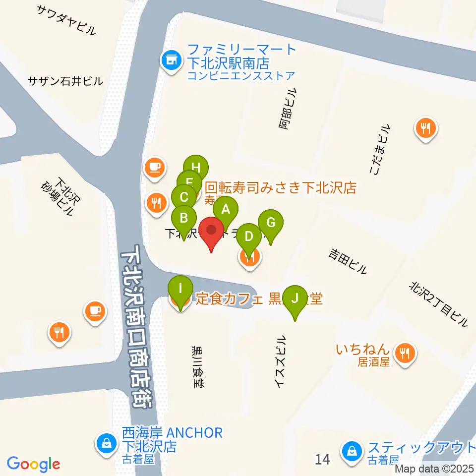 下北沢BREATH周辺のファミレス・ファーストフード一覧地図