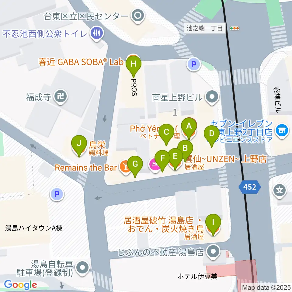 パールフルートギャラリー東京周辺のファミレス・ファーストフード一覧地図