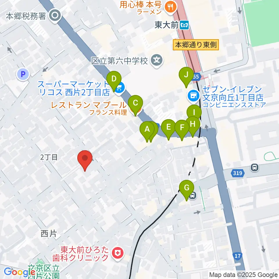 吉田真紀音楽教室周辺のファミレス・ファーストフード一覧地図
