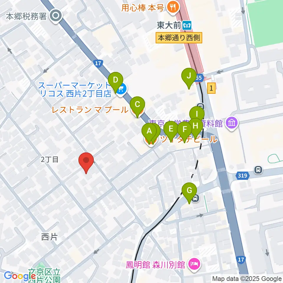 吉田真紀音楽教室周辺のファミレス・ファーストフード一覧地図
