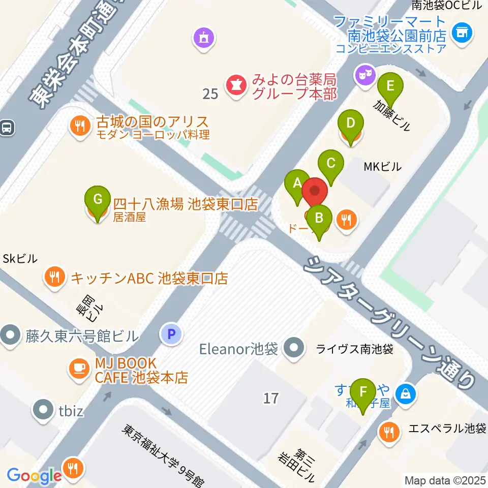 ミヤザワフルート アトリエ東京周辺のファミレス・ファーストフード一覧地図