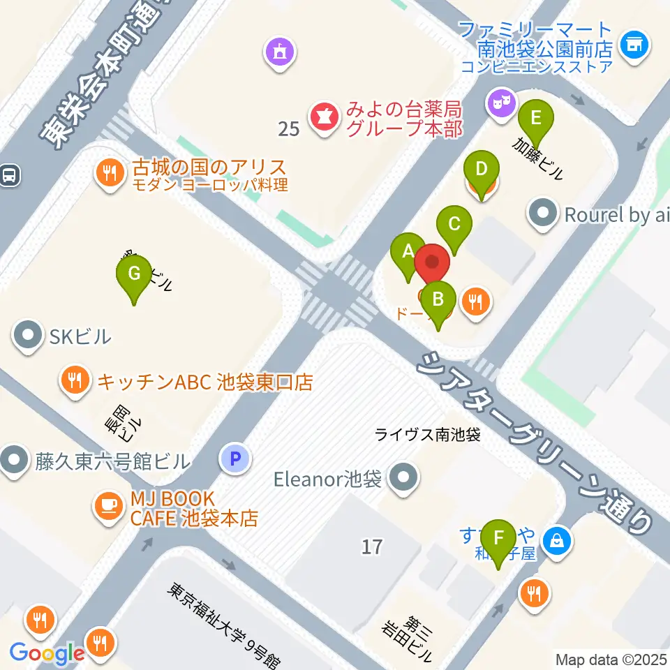 ミヤザワフルート アトリエ東京周辺のファミレス・ファーストフード一覧地図