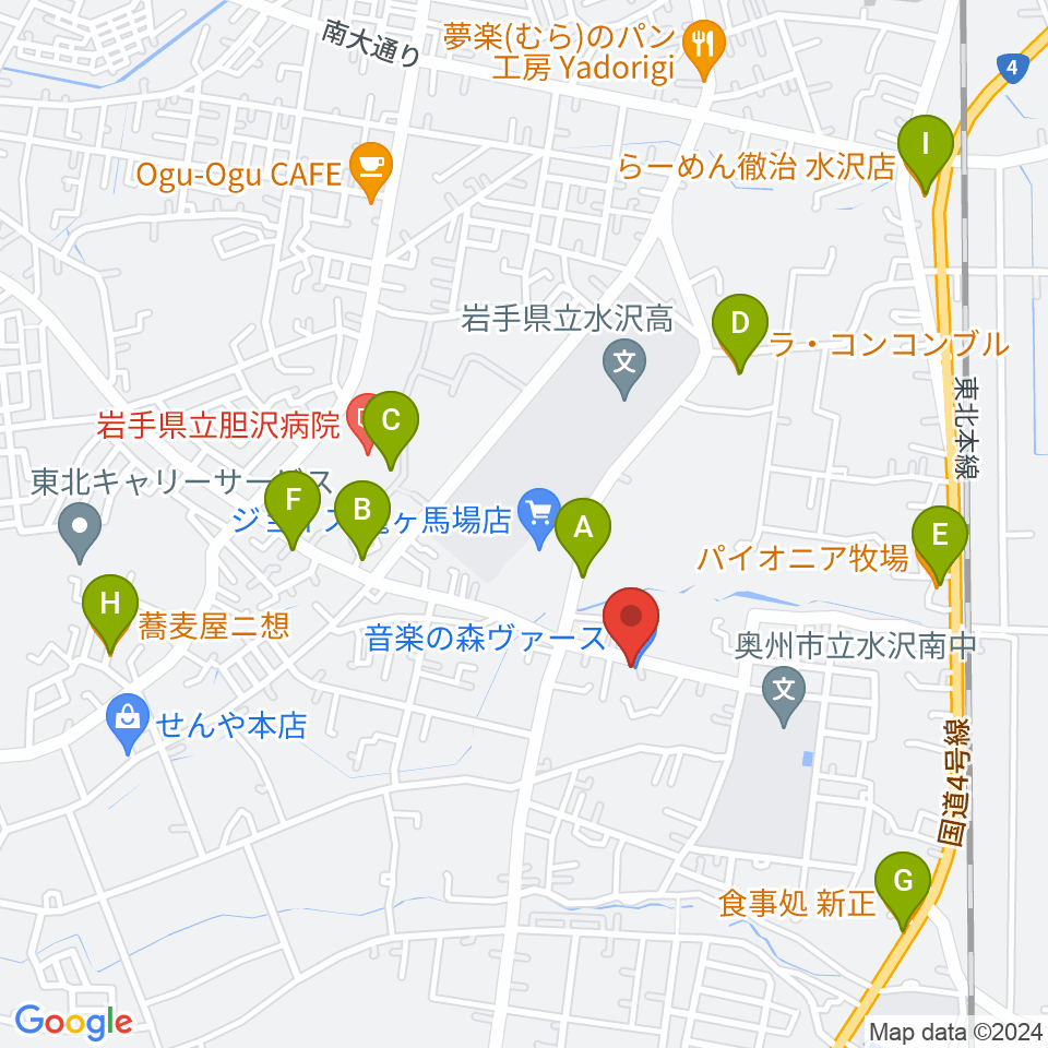 音楽の森ヴァース音楽院周辺のファミレス・ファーストフード一覧地図